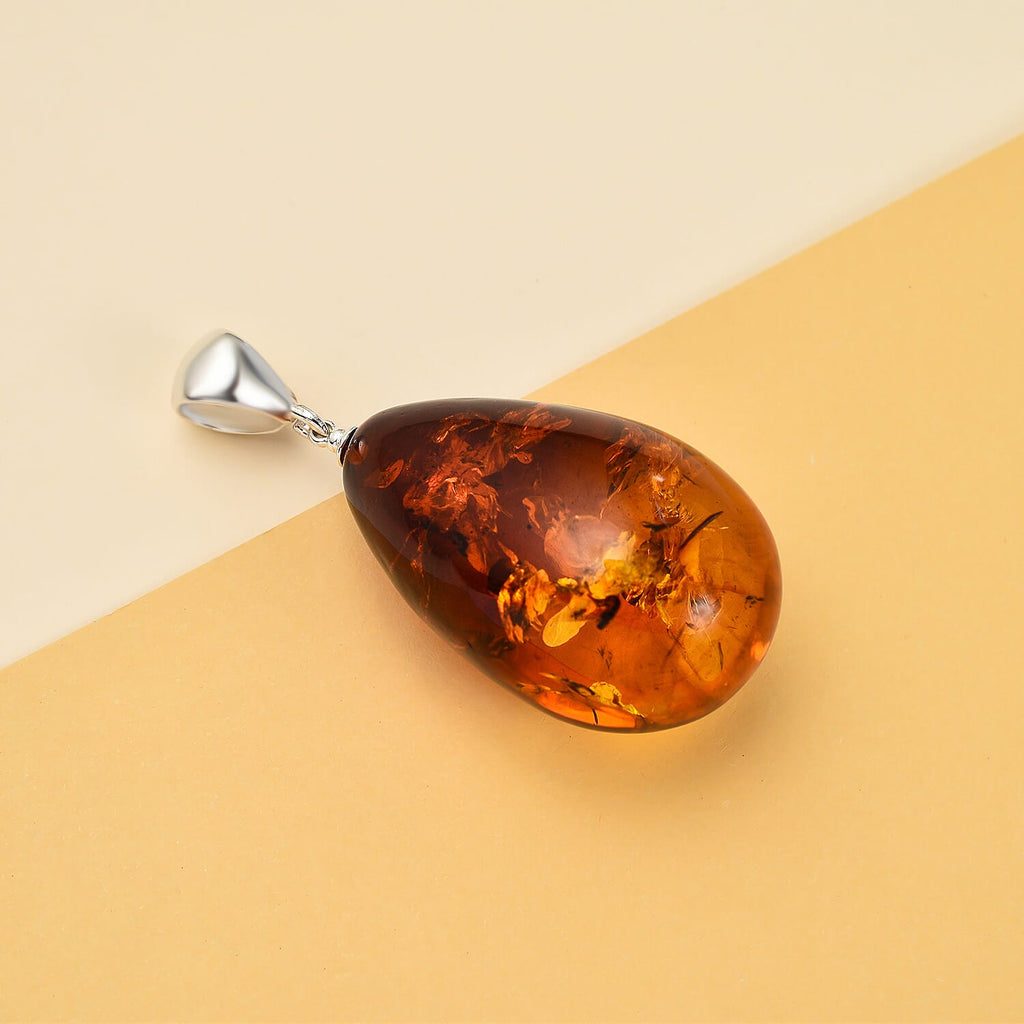 Baltic Amber Solitaire Pendant in Sterling Silver