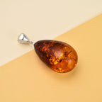 Baltic Amber Solitaire Pendant in Sterling Silver