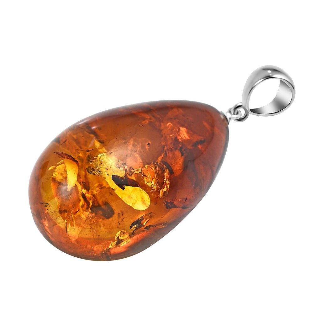 Baltic Amber Solitaire Pendant in Sterling Silver