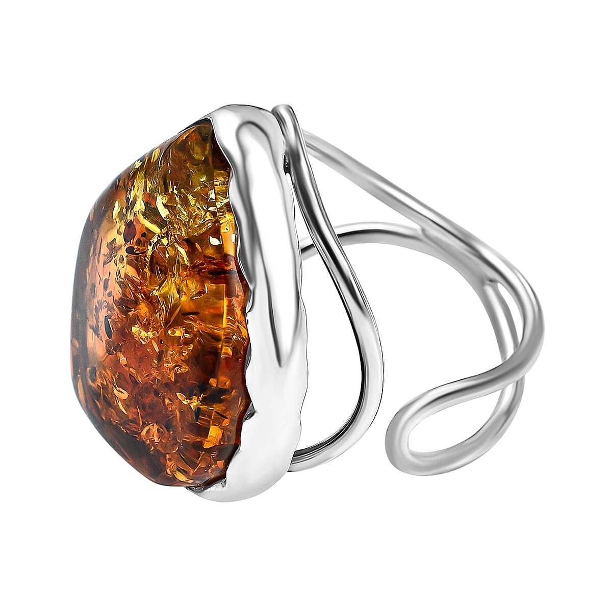 Baltic Amber Solitaire Ring in Sterling Silver, Silver Wt. 8.00 Gms 7673163 2