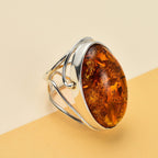 Baltic Amber Solitaire Ring in Sterling Silver, Silver Wt. 8.50 Gms