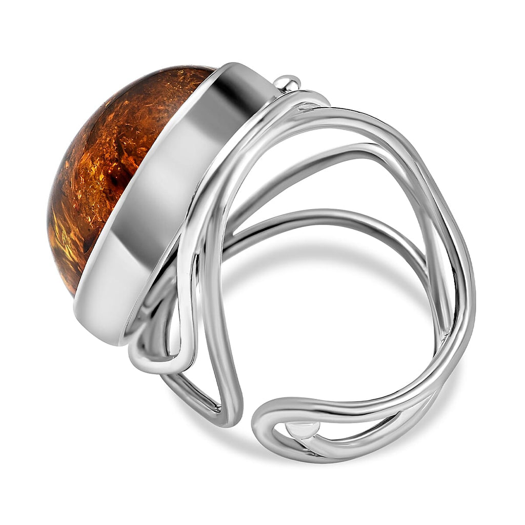 Baltic Amber Solitaire Ring in Sterling Silver, Silver Wt. 8.50 Gms