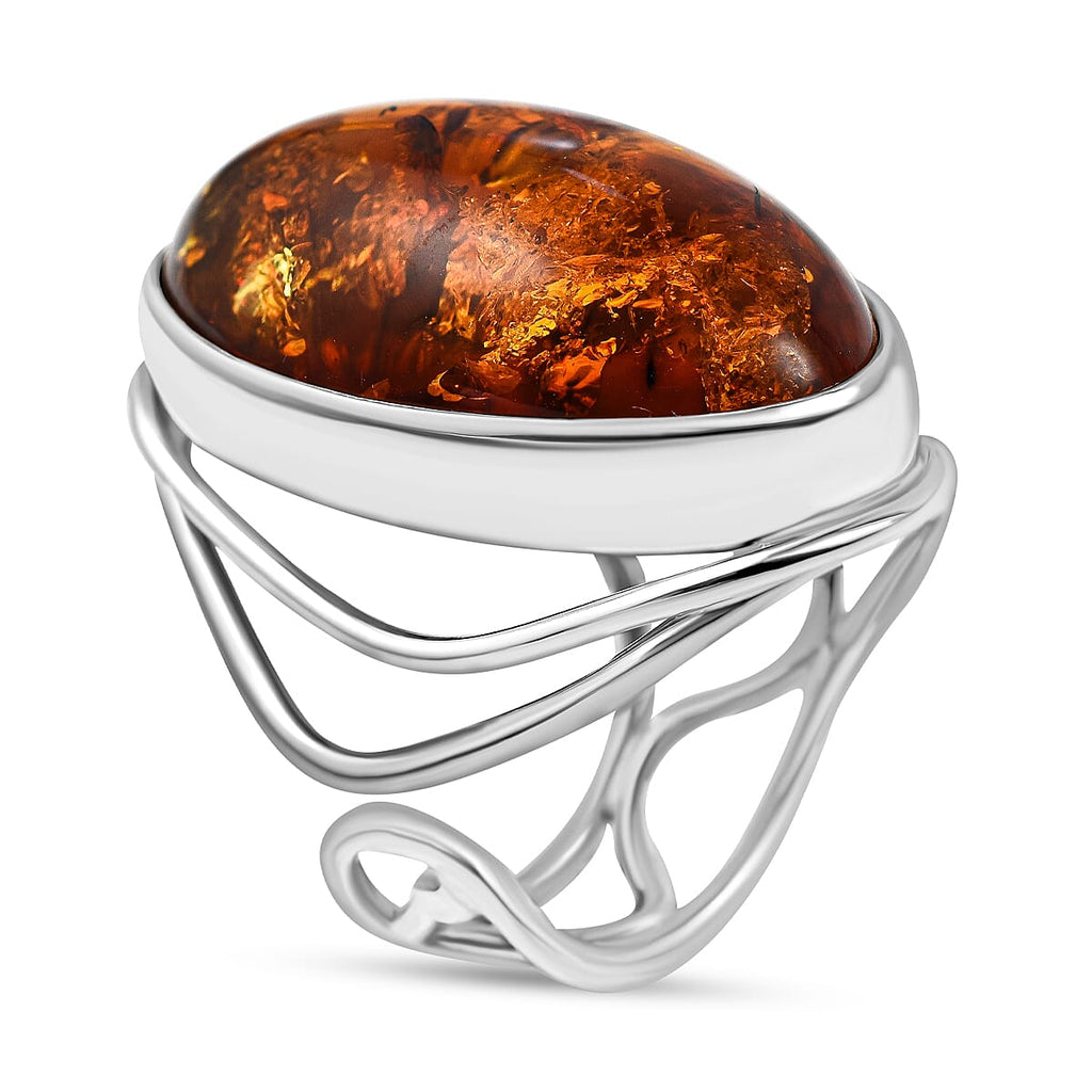 Baltic Amber Solitaire Ring in Sterling Silver, Silver Wt. 8.50 Gms