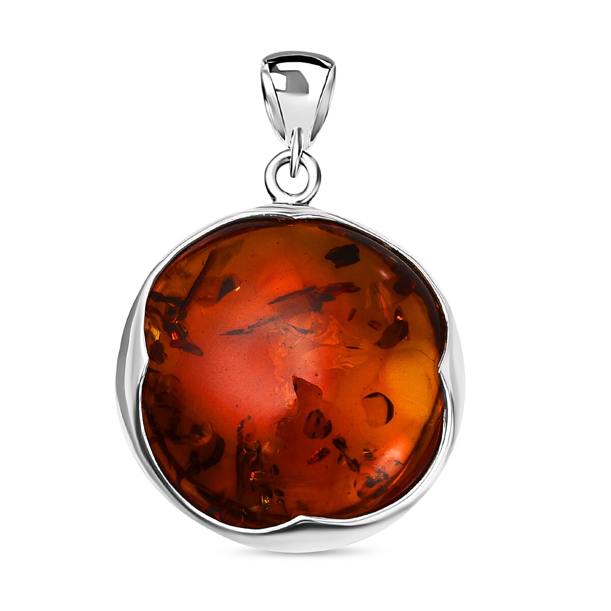 Baltic Amber Solitaire Round Pendant in Sterling Silver 7672120 0