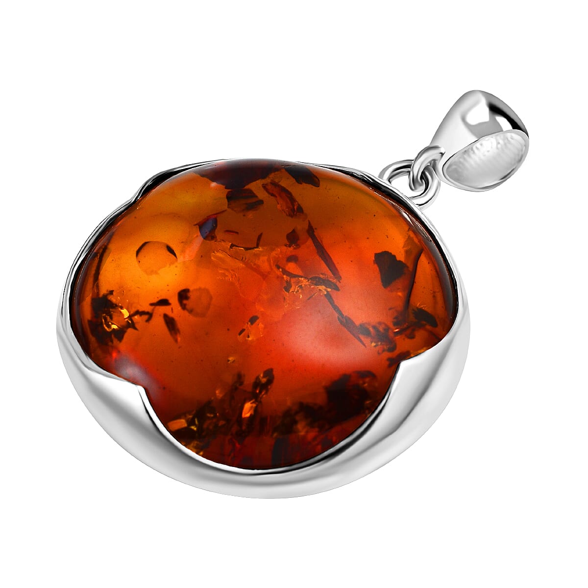 Baltic Amber Solitaire Round Pendant in Sterling Silver 7672120 3