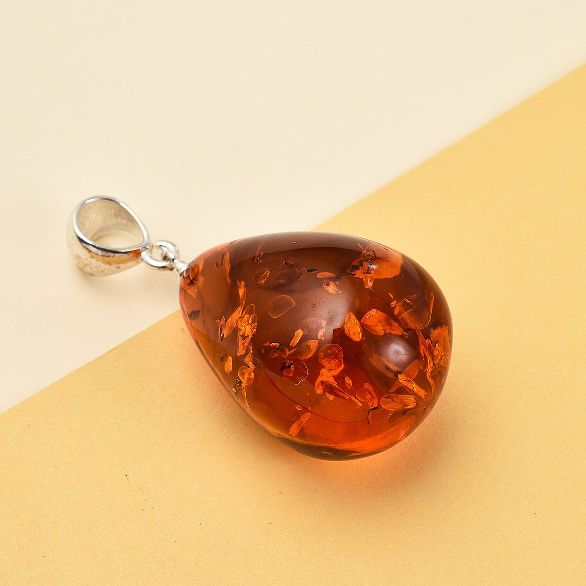 Baltic Amber Solitaire Tear Drop Pendant in Sterling Silver 7672874 1