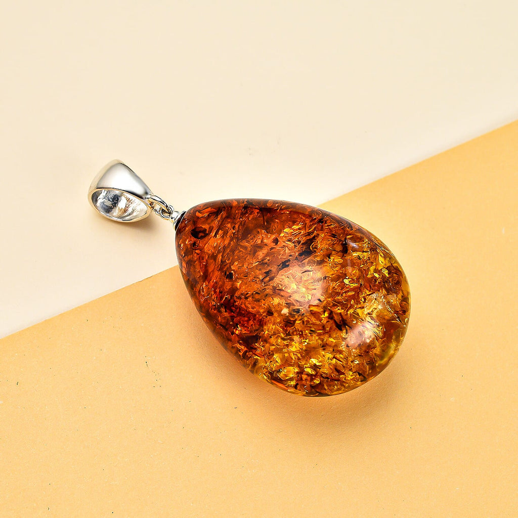 Tucson Special - Baltic Amber Solitaire Tear Drop Pendant in Sterling Silver