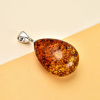 Tucson Special - Baltic Amber Solitaire Tear Drop Pendant in Sterling Silver