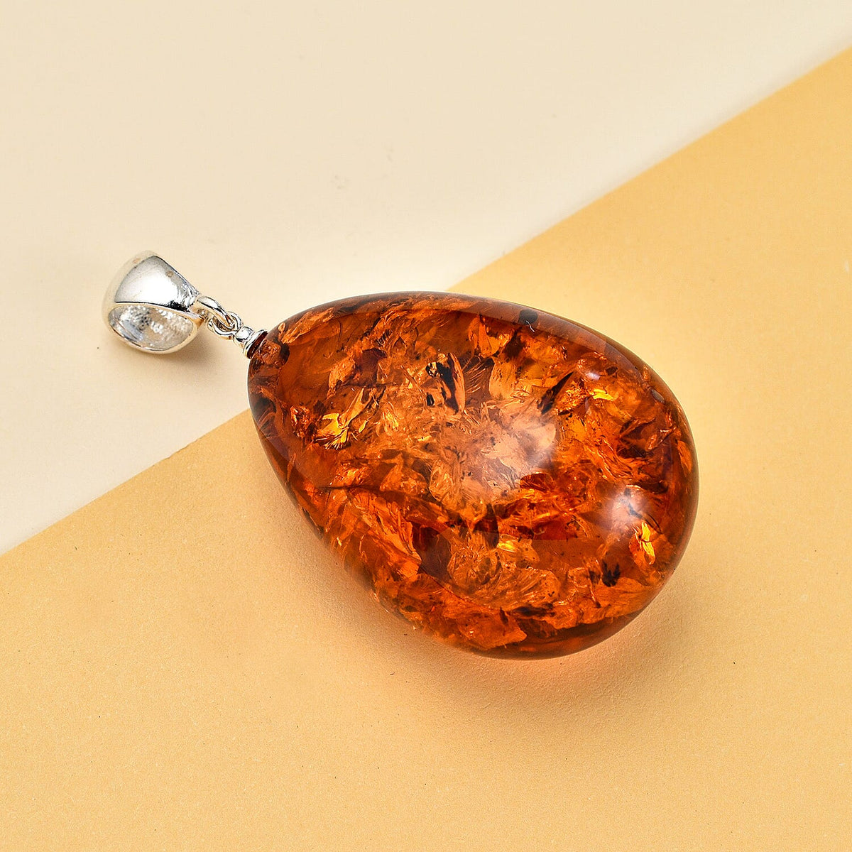 Baltic Amber Tear Drop Pendant in Sterling Silver 7672669 1