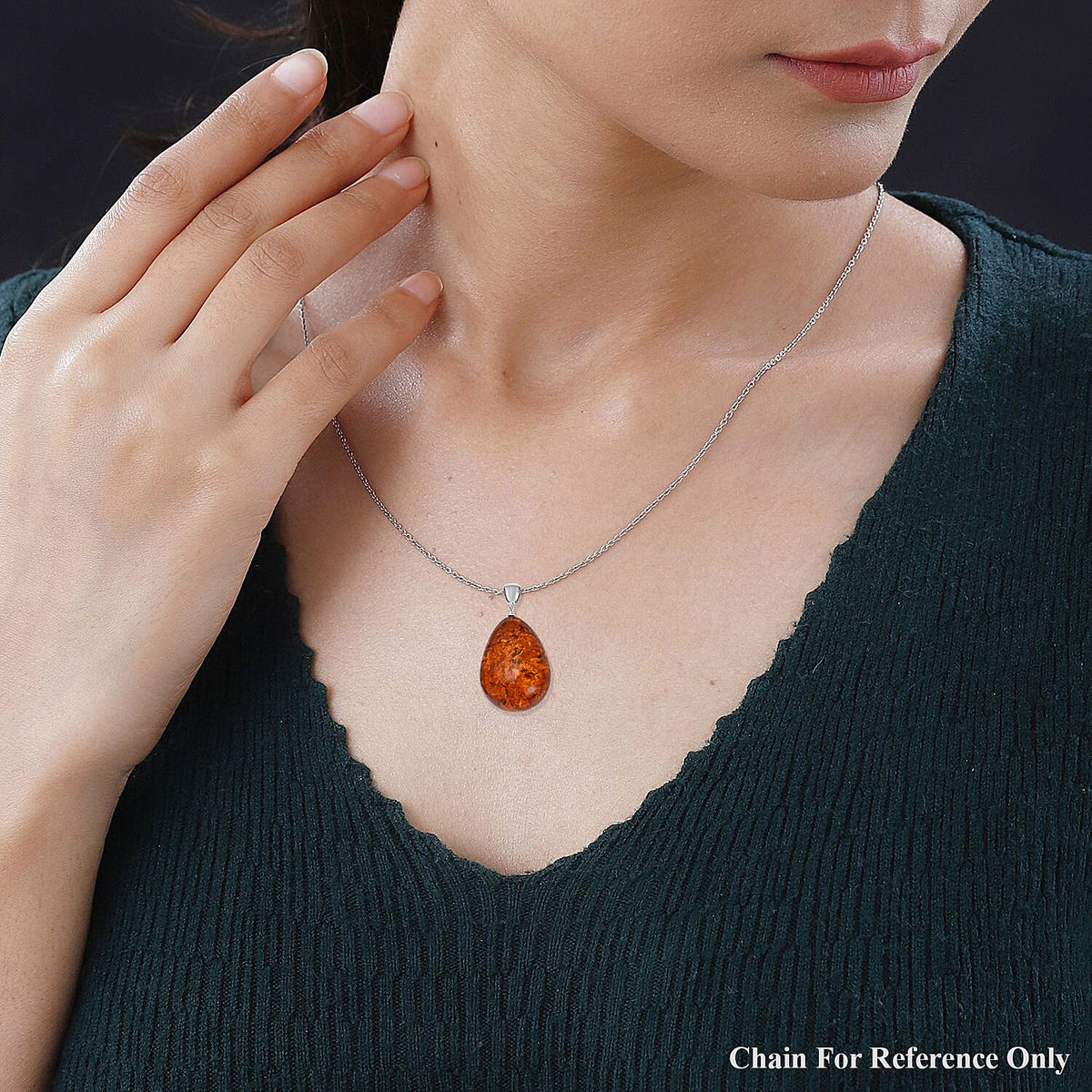 Baltic Amber Tear Drop Pendant in Sterling Silver 7672669 2
