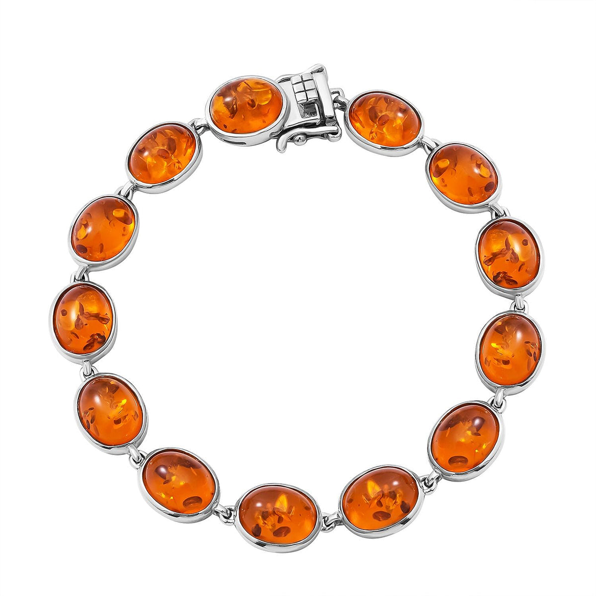 Baltic Amber Tennis Bracelet (Size - 7) in Rhodium Overlay Sterling Silver 16.28 Ct, Silver Wt. 10 Gms 7154609 0