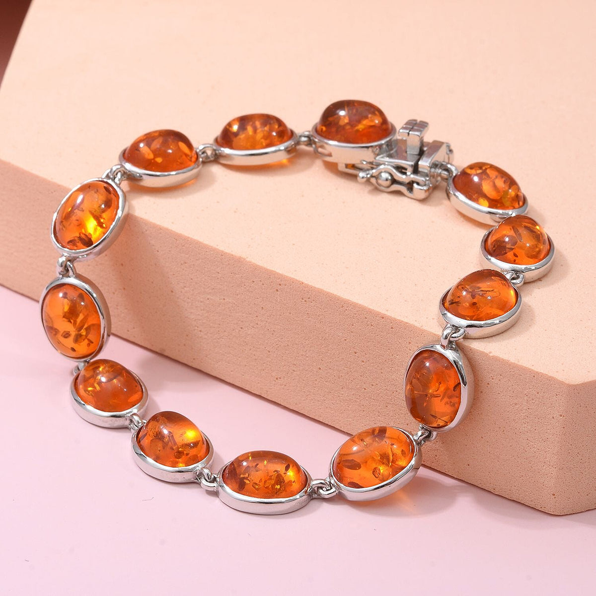 Baltic Amber Tennis Bracelet (Size - 7) in Rhodium Overlay Sterling Silver 16.28 Ct, Silver Wt. 10 Gms 7154609 1