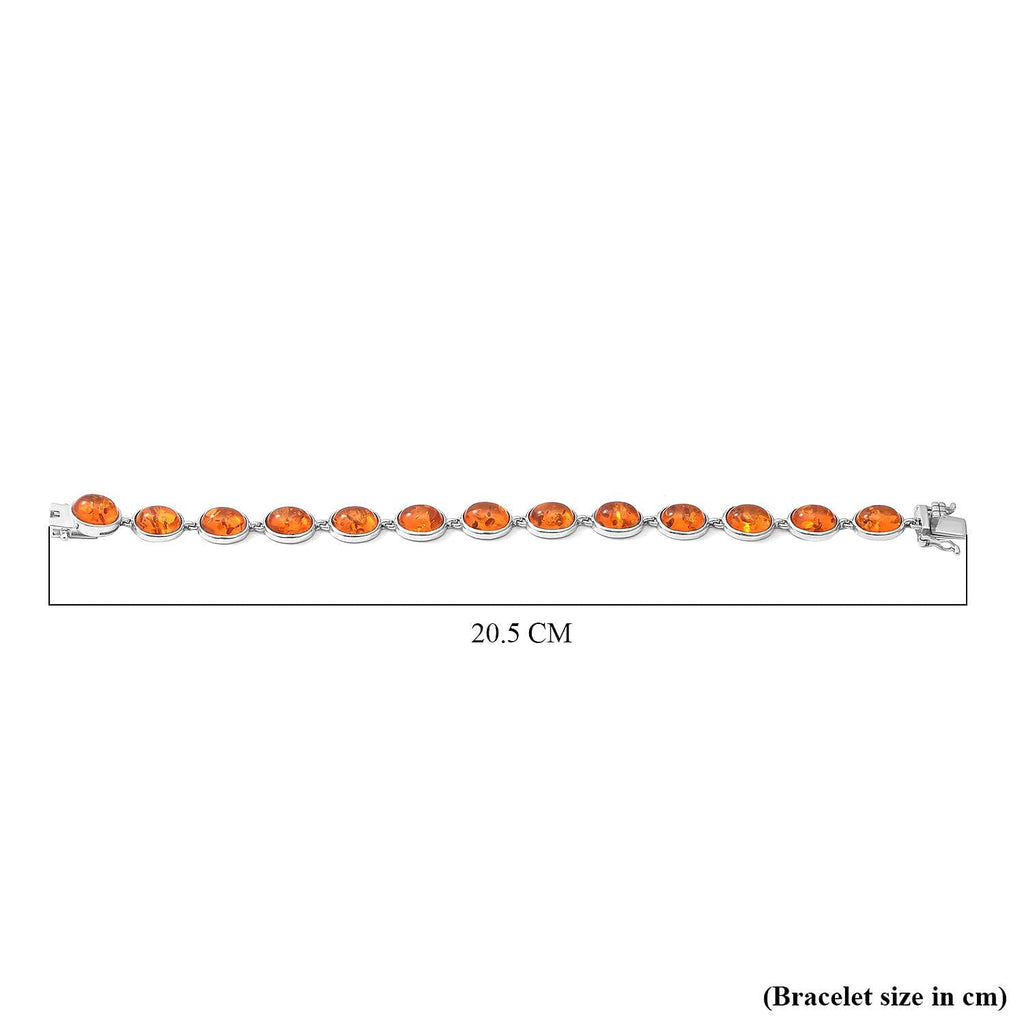 Baltic Amber Tennis Bracelet (Size - 7) in Rhodium Overlay Sterling Silver 16.28 Ct, Silver Wt. 10 Gms
