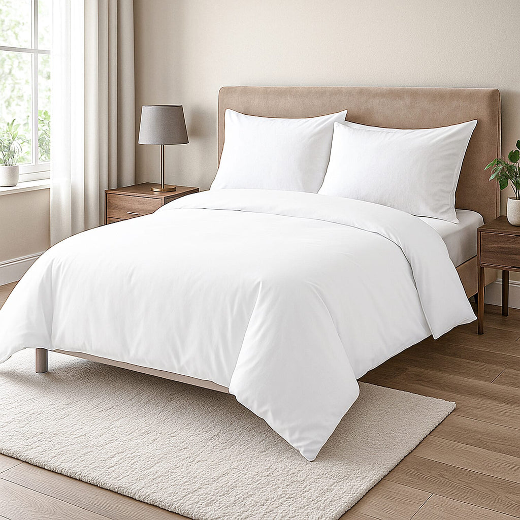 100% Bamboo Bedding Set - Duvet Cover, Fitted Sheet & 2 Pillowcases (Size Double) - White