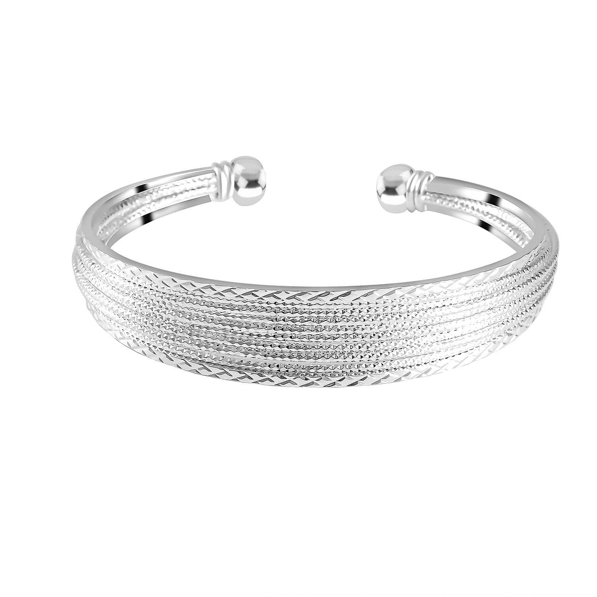 Diamond Cut Adjustable Cuff Bangle (Size 7.5) in Silver Tone 7557026 0