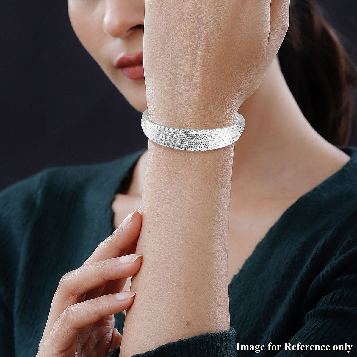 Diamond Cut Adjustable Cuff Bangle (Size 7.5) in Silver Tone 7557026 3