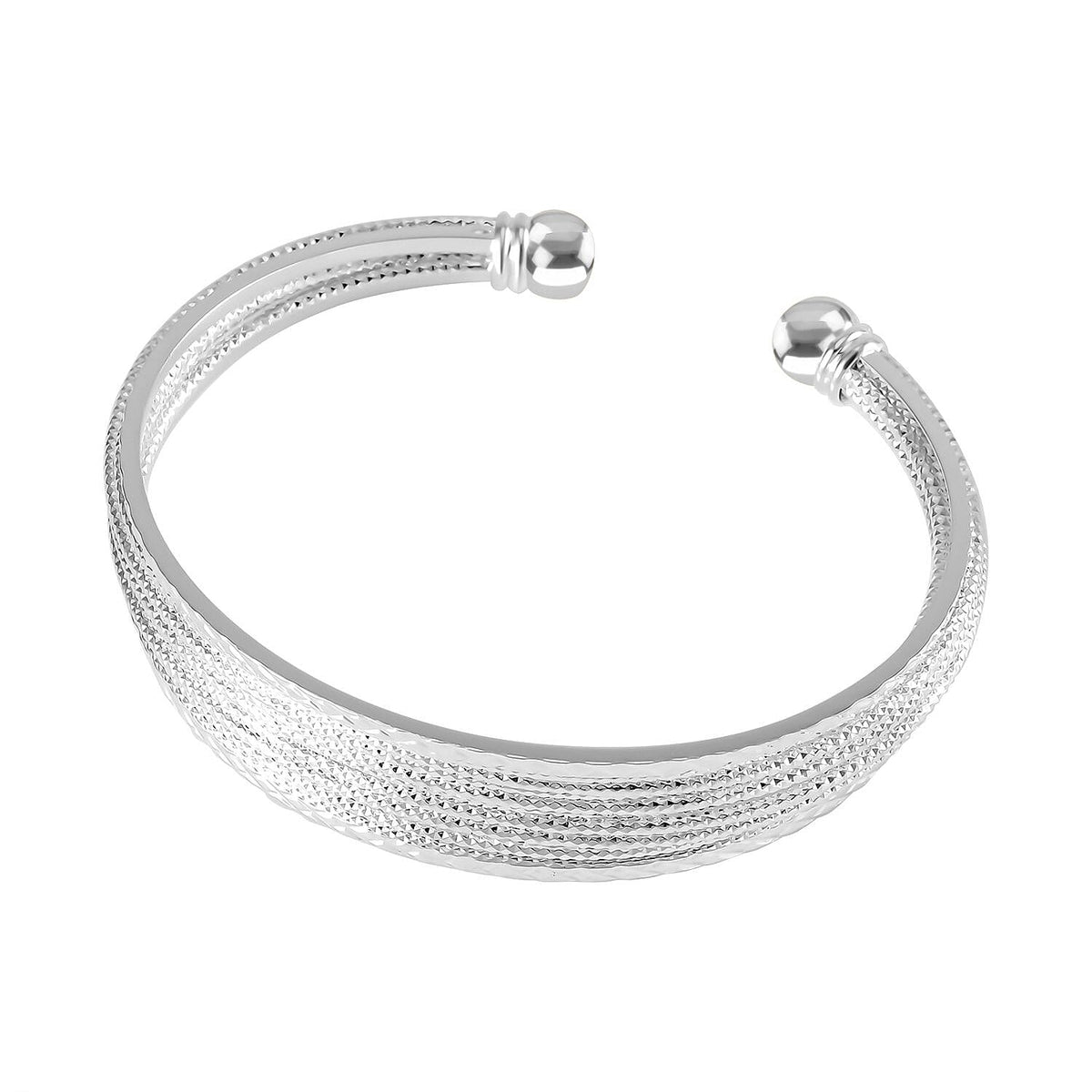 Diamond Cut Adjustable Cuff Bangle (Size 7.5) in Silver Tone 7557026 4