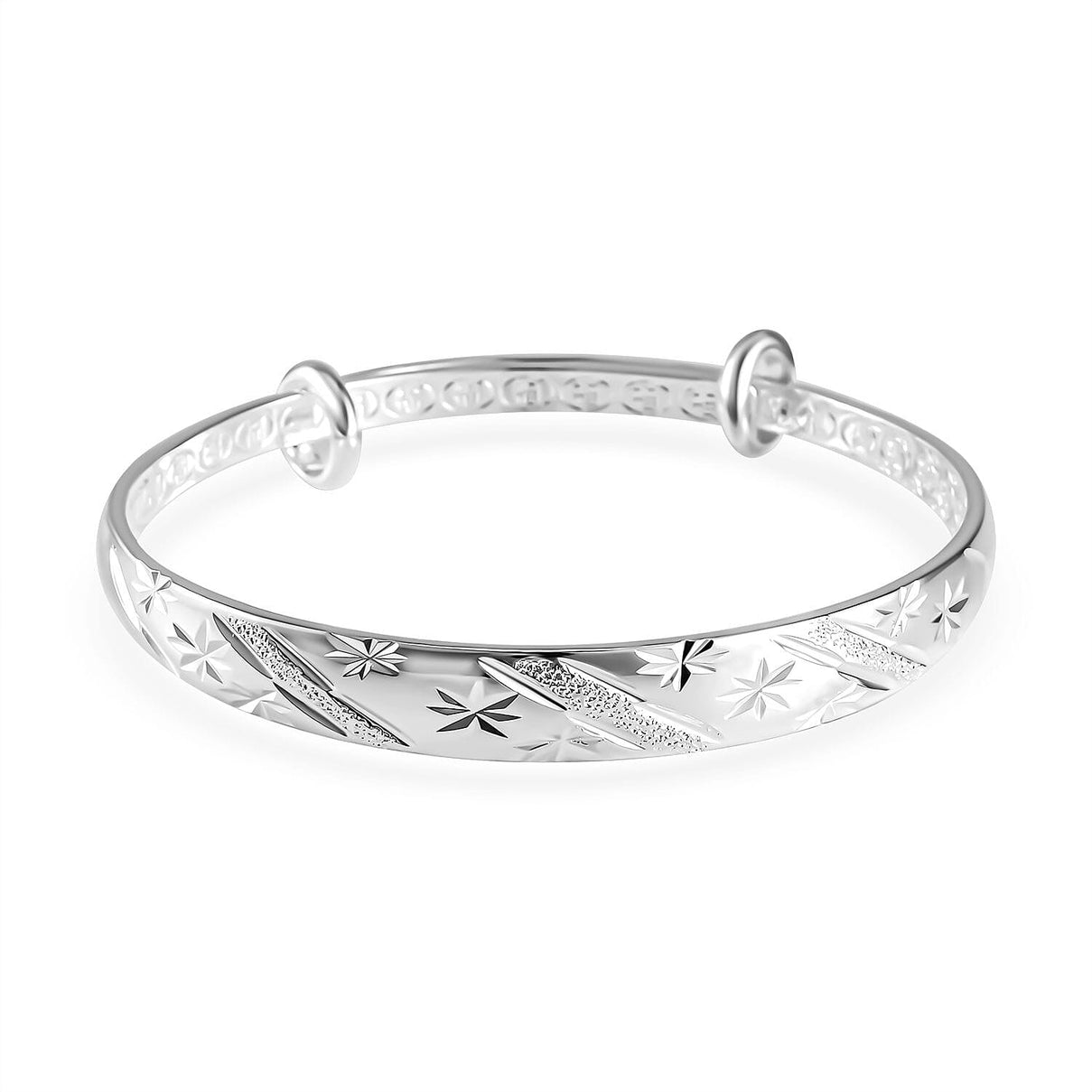 Star Pattern Adjustable Cuff Bangle (Size 6.5 - 7.5) in Silver Tone 7557033 0