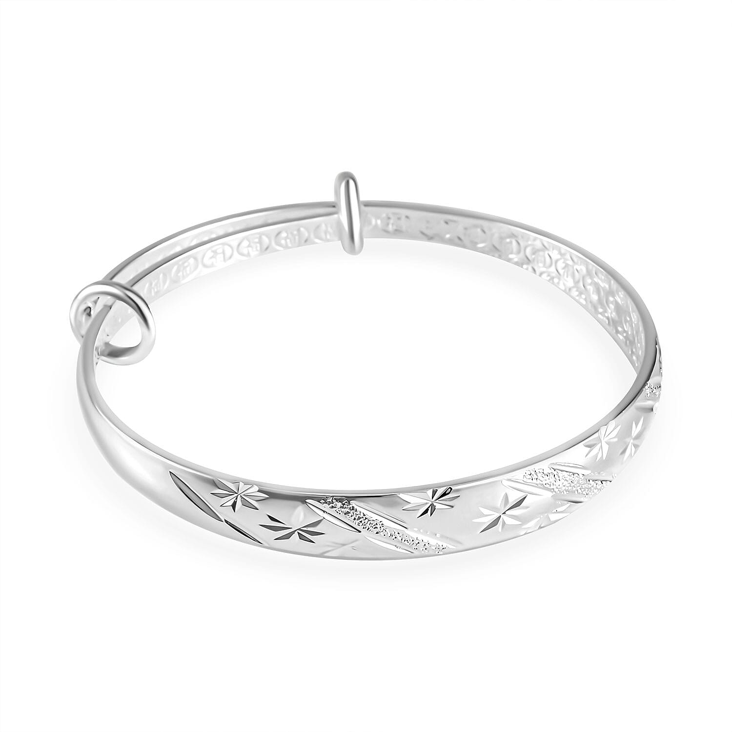 Star Pattern Adjustable Cuff Bangle (Size 6.5 - 7.5) in Silver Tone 7557033 3