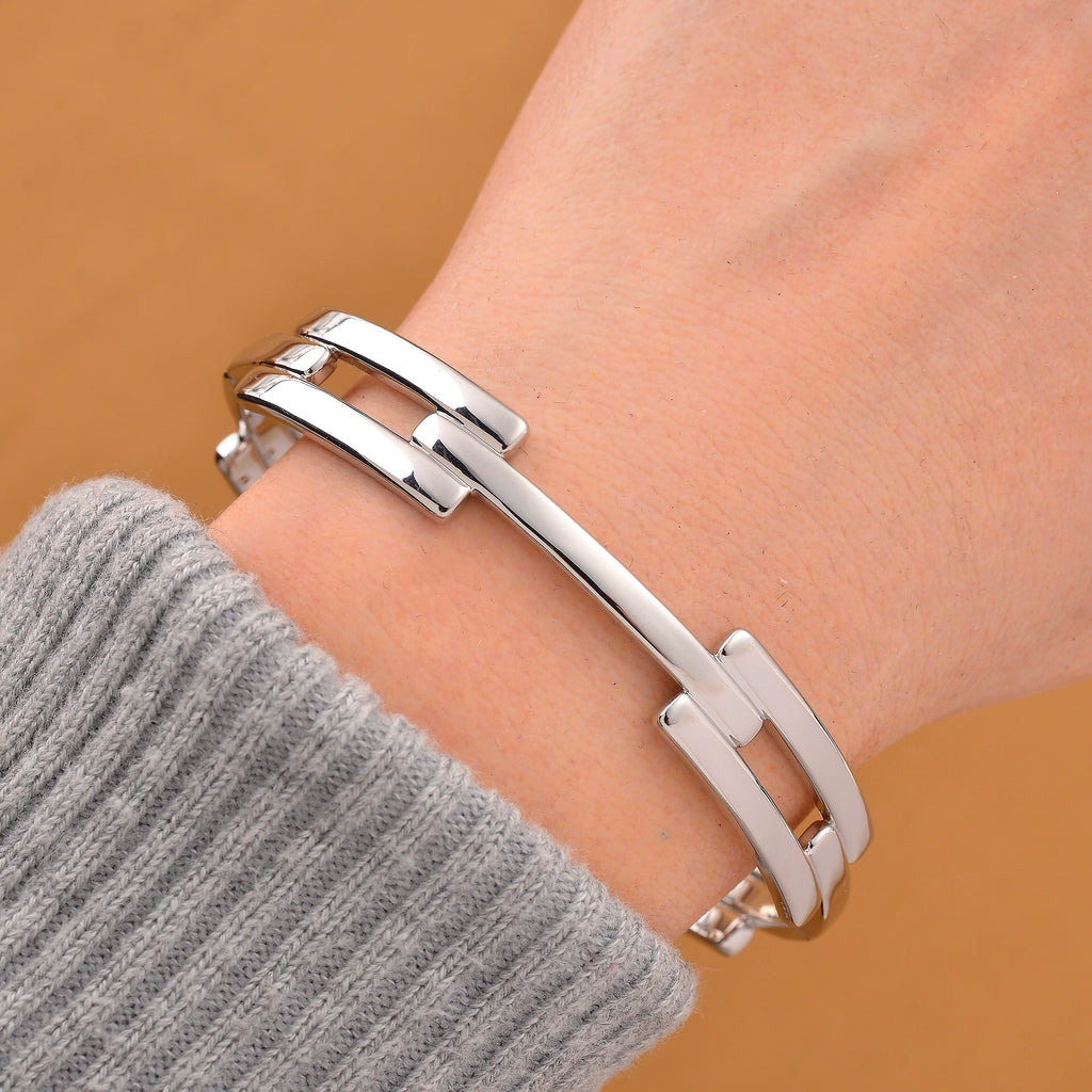 Designer Inspired  Silver Tone Bangle (Size - 7.5)