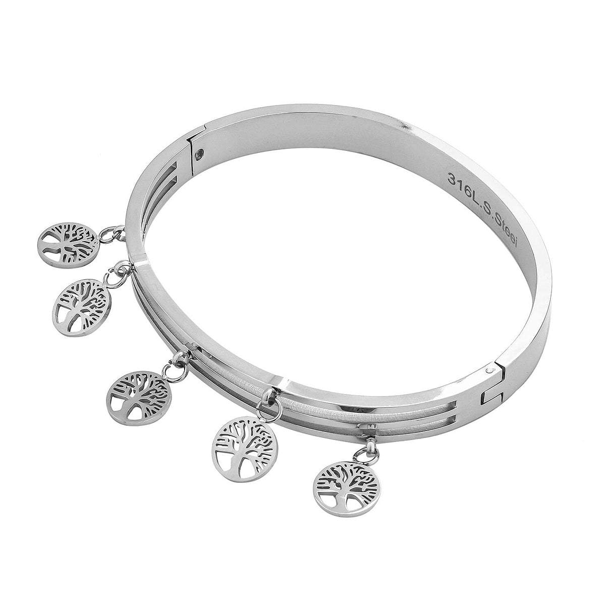 Designer Closeout - Tree of Life Charm Bangle (Size - 7.5) in White Tone 7843409 2