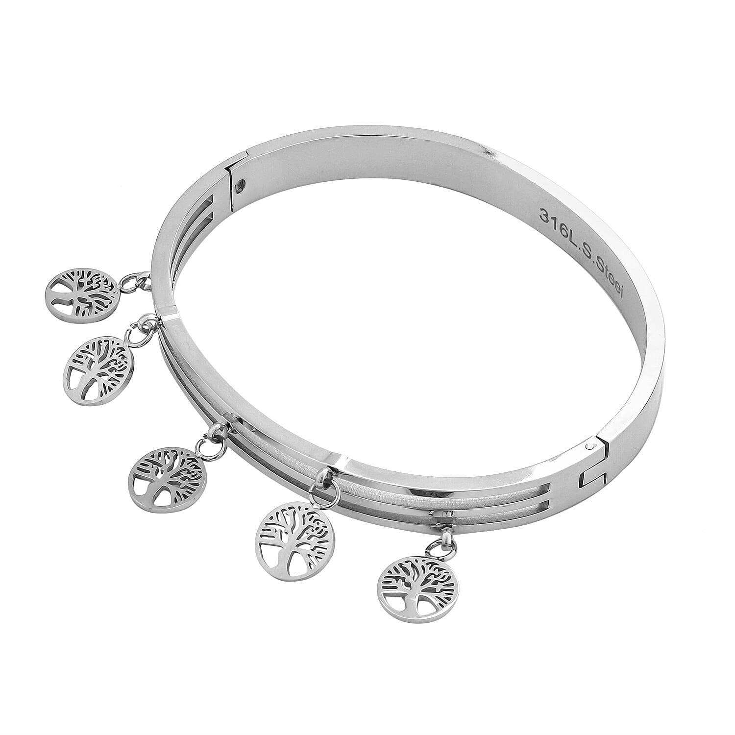 Designer Closeout - Tree of Life Charm Bangle (Size - 7.5) in White Tone 7843409 2
