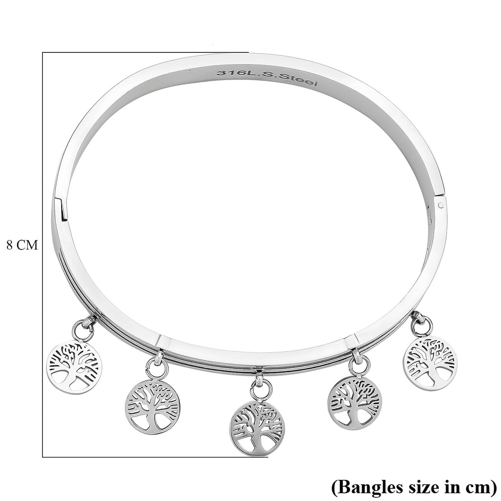 Designer Closeout - Tree of Life Charm Bangle (Size - 7.5) in White Tone