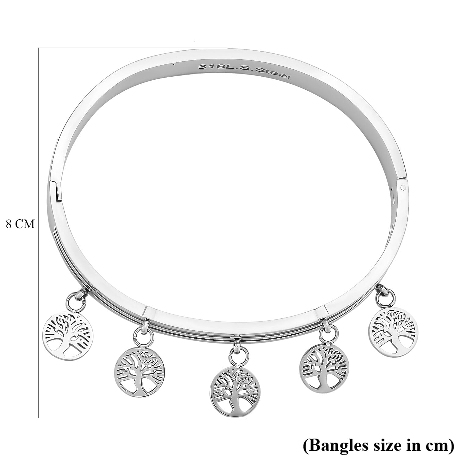 Designer Closeout - Tree of Life Charm Bangle (Size - 7.5) in White Tone 7843409 4