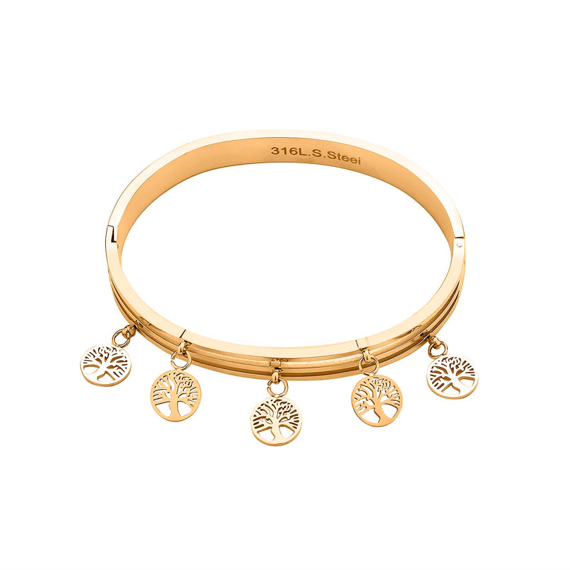 Designer Closeout - Tree of Life Charm Bangle (Size - 7.5) in Yellow Gold Tone