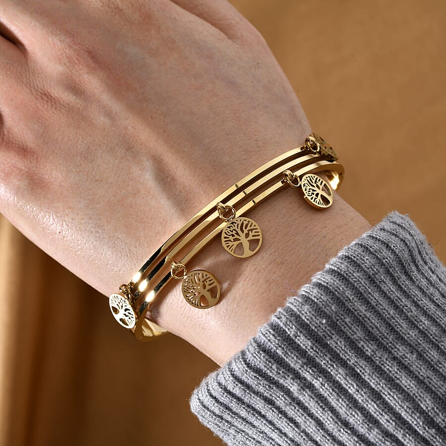 Designer Closeout - Tree of Life Charm Bangle (Size - 7.5) in Yellow Gold Tone 7843418 2