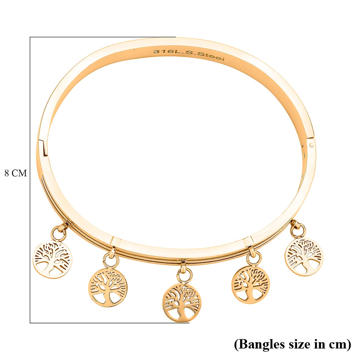 Designer Closeout - Tree of Life Charm Bangle (Size - 7.5) in Yellow Gold Tone 7843418 5
