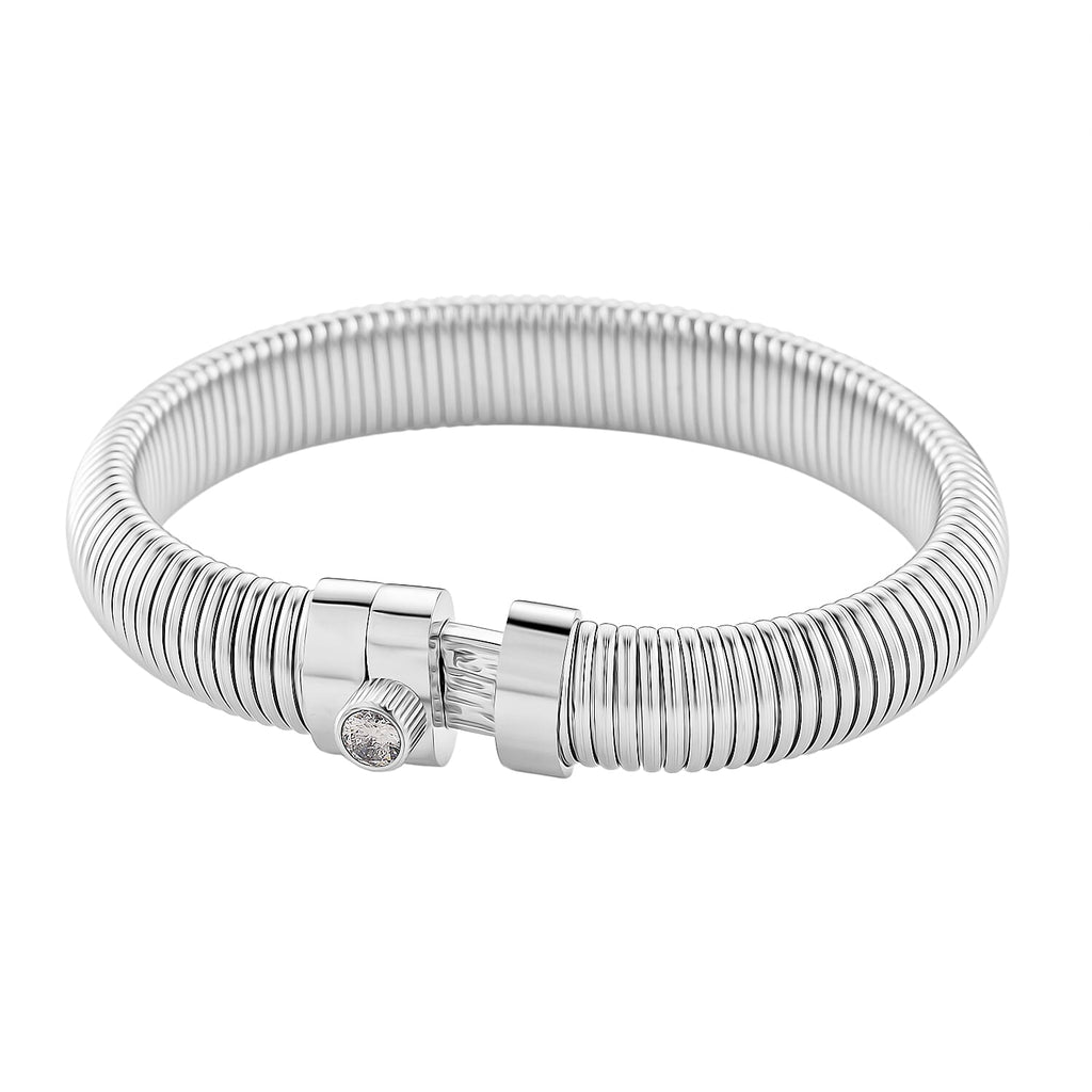 White Crystal Bangle (Size 7) with Screw Pin Clasp in Silver Colour Tone