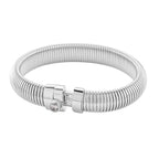 White Crystal Bangle (Size 7) with Screw Pin Clasp in Silver Colour Tone