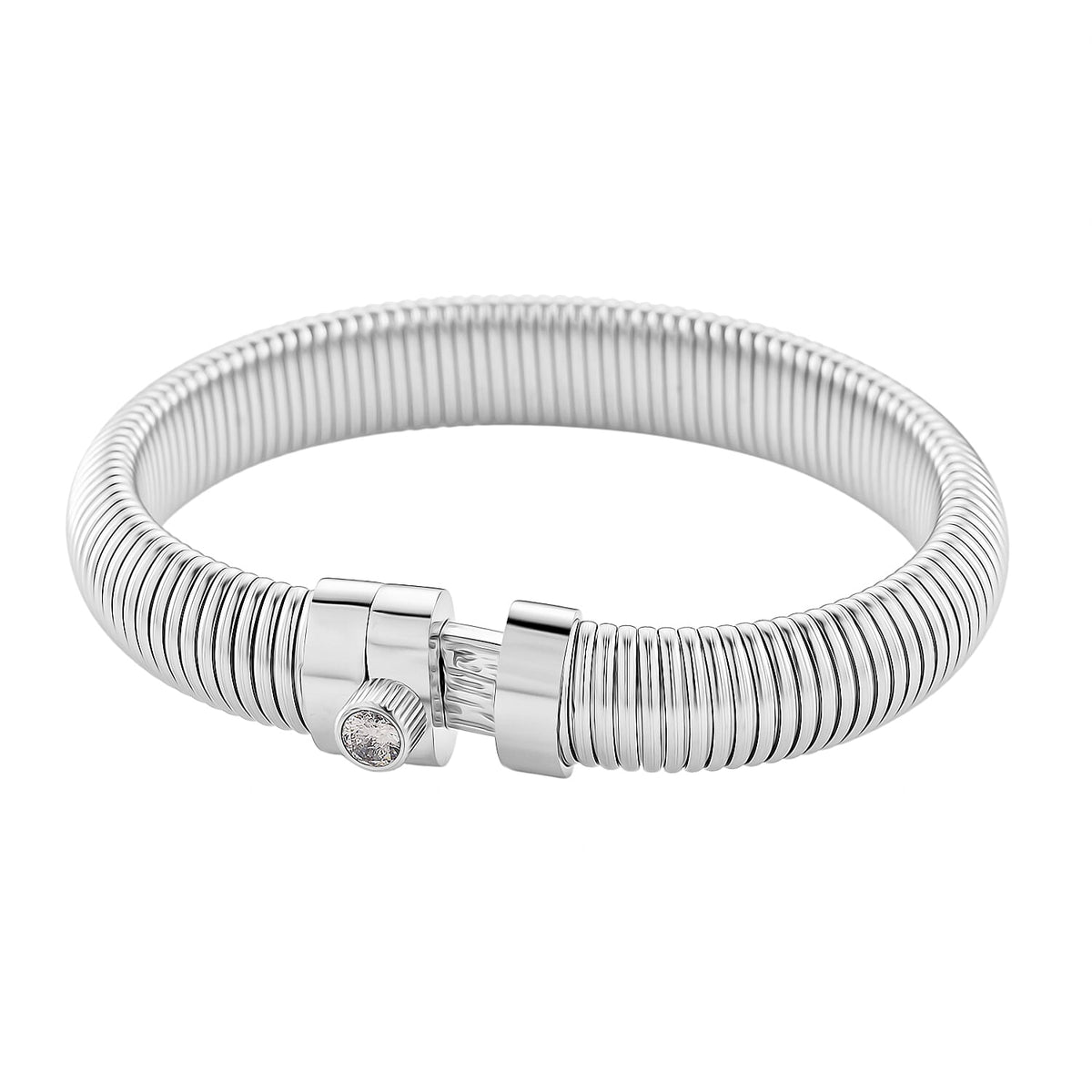 White Crystal Bangle (Size 7) with Screw Pin Clasp in Silver Tone 7998929 0