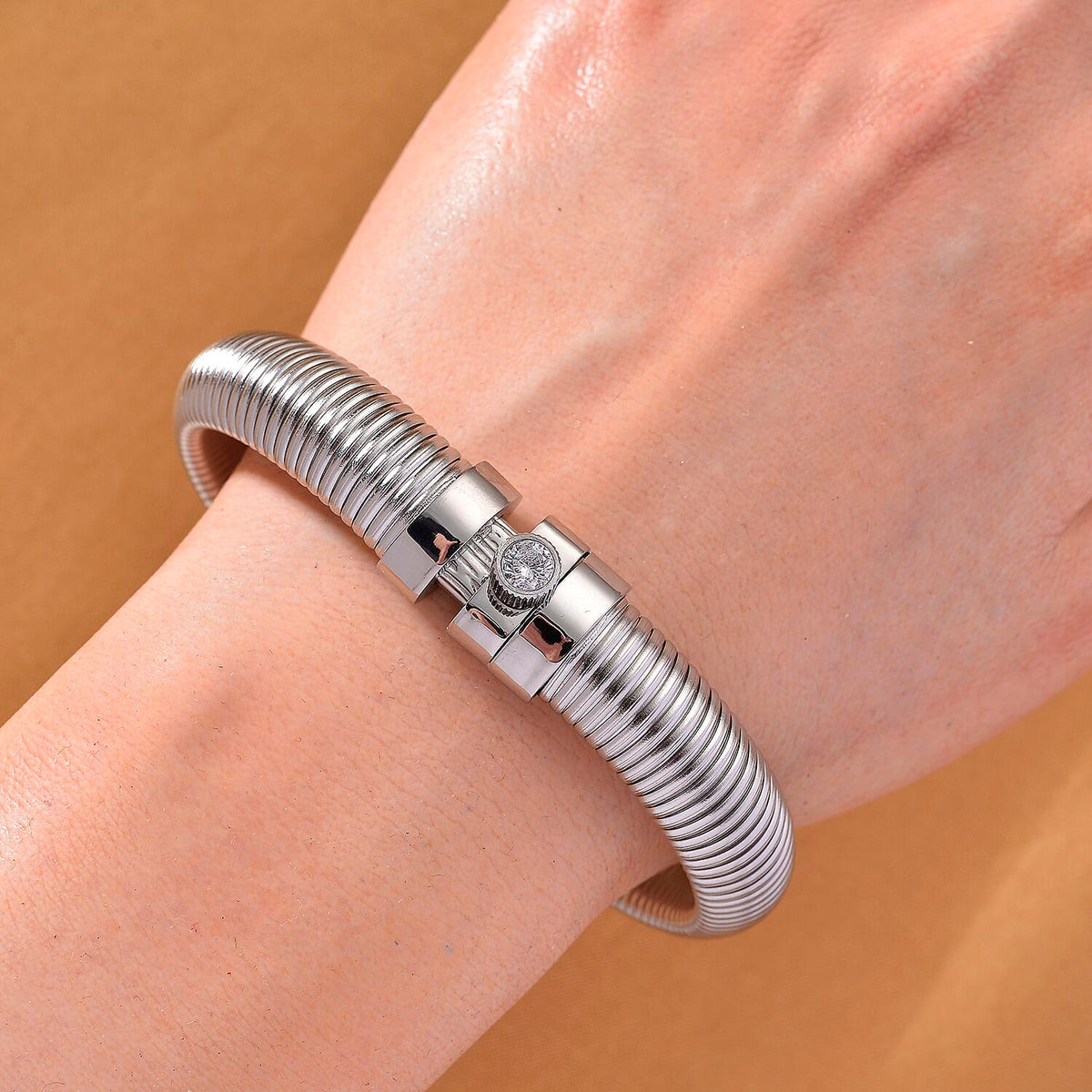White Crystal Bangle (Size 7) with Screw Pin Clasp in Silver Tone 7998929 2