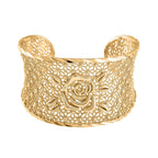 Rose Pattern Openable Bangle (Size 7.5 ) in Yellow Gold Tone