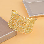 Rose Pattern Openable Bangle (Size 7.5 ) in Yellow Gold Tone