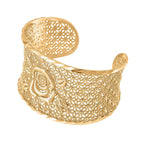 Rose Pattern Openable Bangle (Size 7.5 ) in Yellow Gold Tone