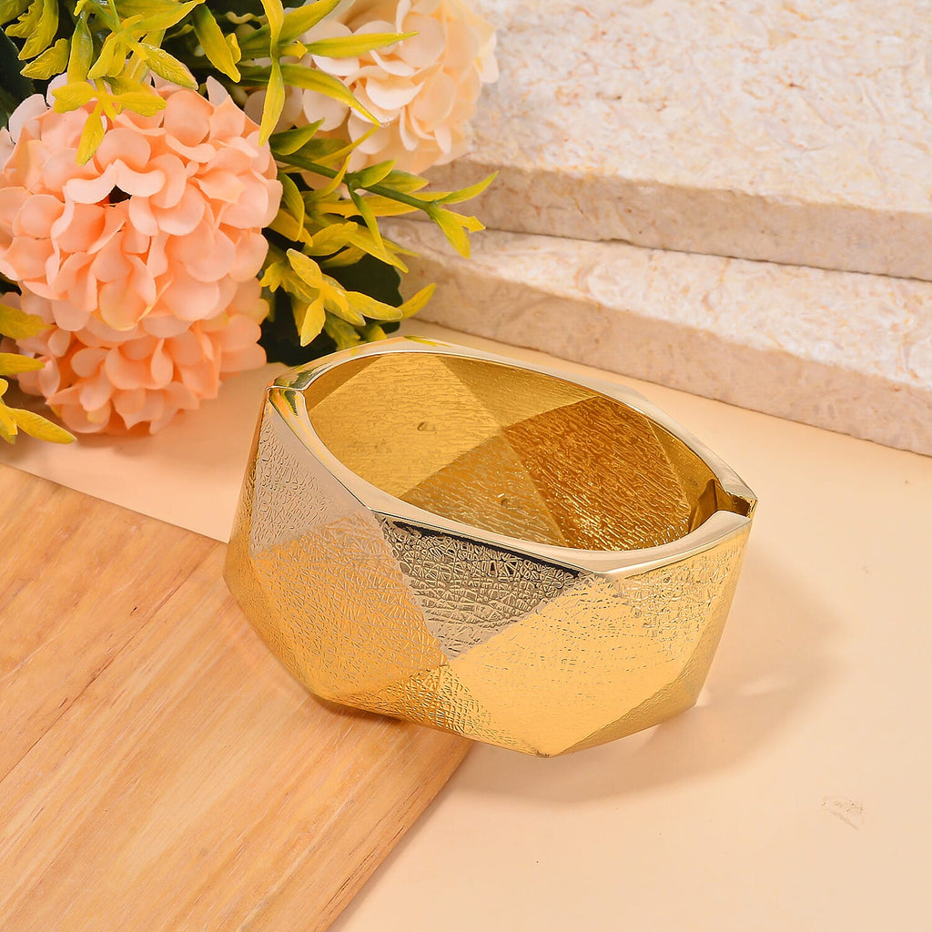 Textured Triangular-shaped Bangle (Size 6.5) in Yellow Gold Tone