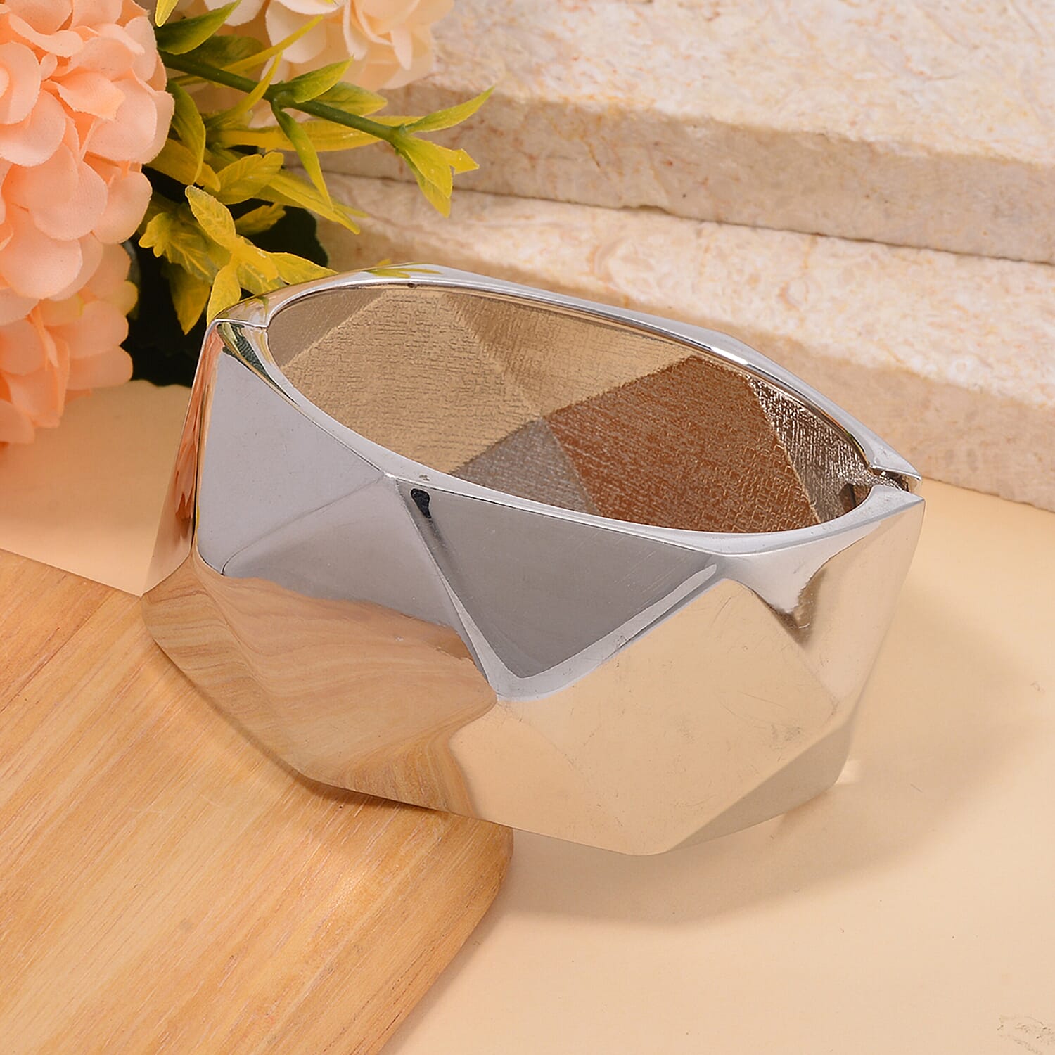 Textured Triangular-shaped Bangle (Size 6.5) in Silver Tone 7681307 2