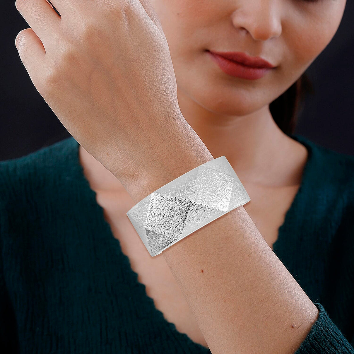 Textured Triangular-shaped Bangle (Size 6.5) in Silver Tone 7681307 3