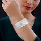 Textured Triangular-shaped Bangle (Size 6.5) in Silver Tone