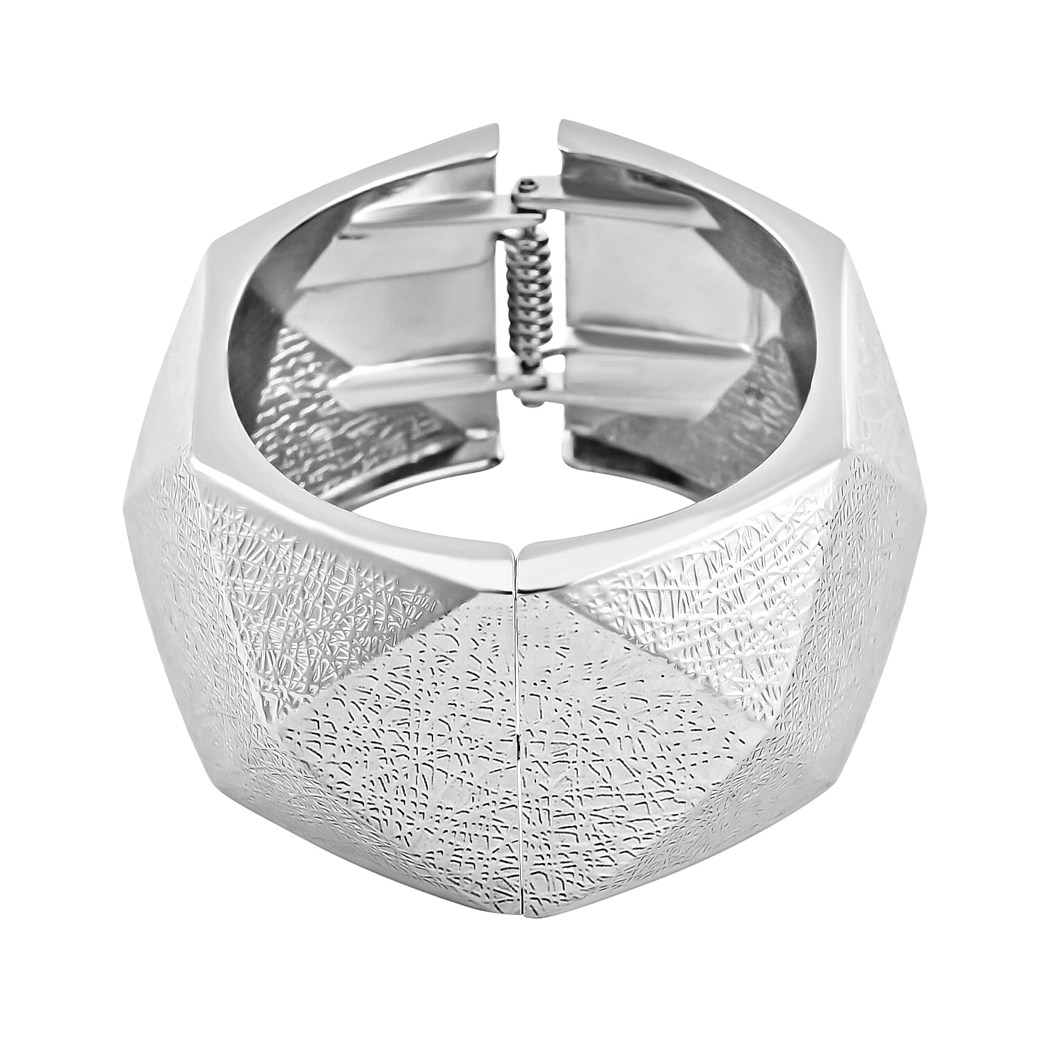 Textured Triangular-shaped Bangle (Size 6.5) in Silver Tone 7681307 4