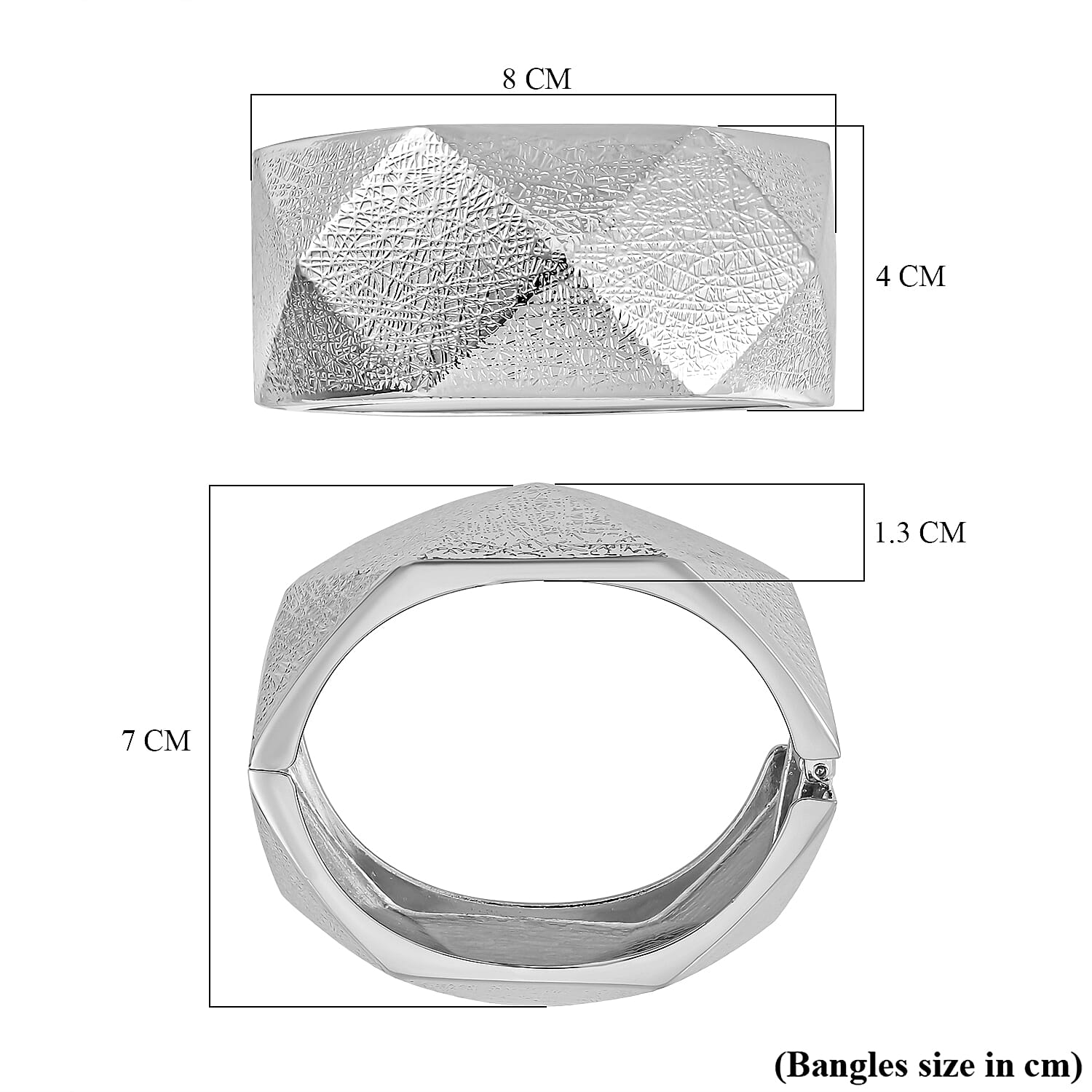 Textured Triangular-shaped Bangle (Size 6.5) in Silver Tone 7681307 5