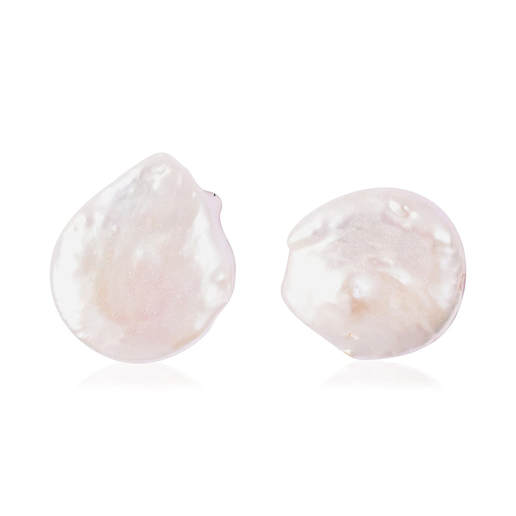 Baroque White Pearl Stud Earrings (with Push Back) in Rhodium Overlay Sterling Silver