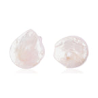 Baroque White Pearl Stud Earrings (with Push Back) in Rhodium Overlay Sterling Silver