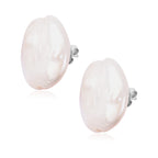 Baroque White Pearl Stud Earrings (with Push Back) in Rhodium Overlay Sterling Silver