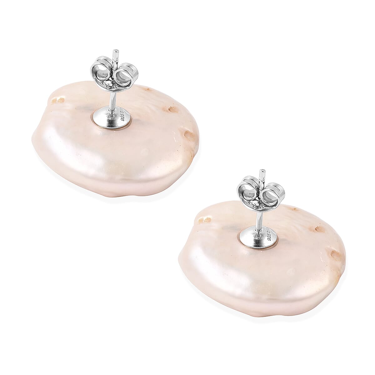 Baroque White Pearl Stud Earrings (with Push Back) in Rhodium Overlay Sterling Silver 3658058 4