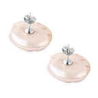 Baroque White Pearl Stud Earrings (with Push Back) in Rhodium Overlay Sterling Silver