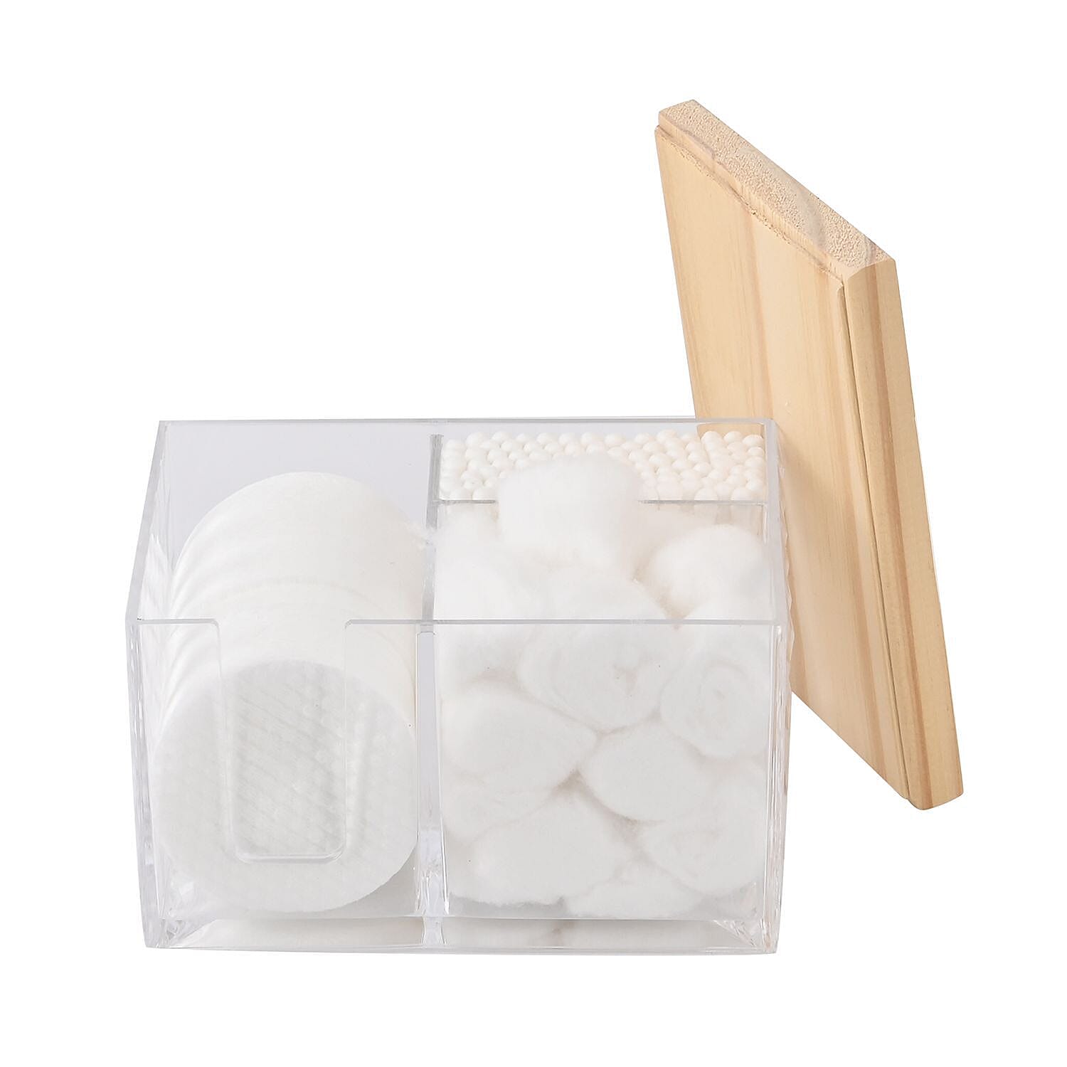 Eco-Friendly Bath Collection - Cotton Balls, Swabs, and Pads in A Stylish Plastic Tray with A Wooden Lid 7581342 0